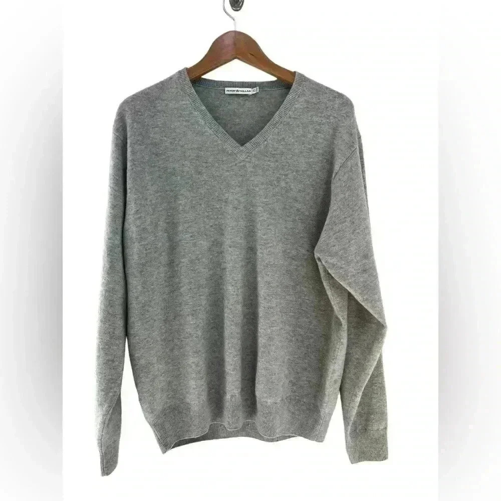 Peter Millar Men’s Silk Cotton Cashmere V-Neck Golf Sweater Gray Size XL
